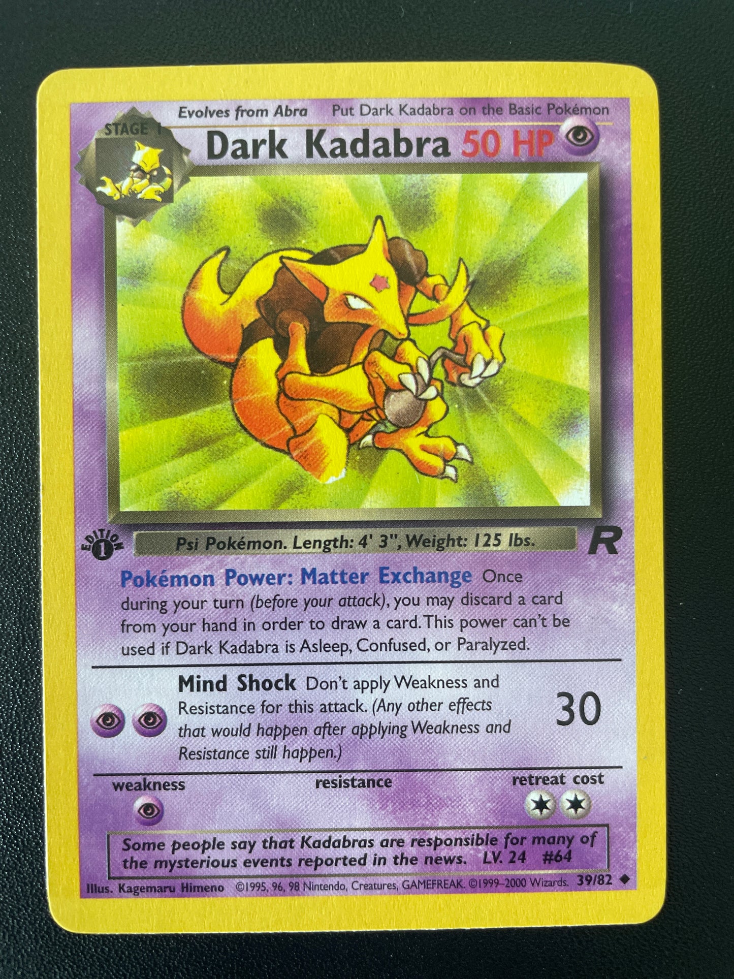 Dark Kadabra ED1 39/82 - Team Rocket - EN - EX/NM
