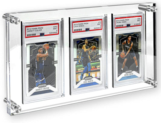 Acrylic wall frame (TRANSPARENT) for 3 graded cards (PSA, PCA, CCG) - UV protection